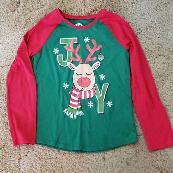Cute Holiday Time Reindeer Joy Girls Top Sz L - Picture 1 of 5